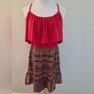 Red Layered Spaghetti-Strap Maxi Skirt Dress
